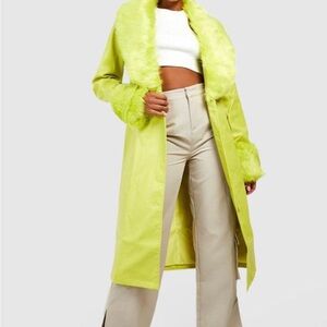 Boohoo tall Lime Faux Fur Trim Coat